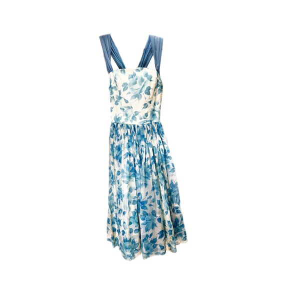 1950s Couture Silk Floral Corset Bodice Fit & Flare Dress - Picture 1 of 4